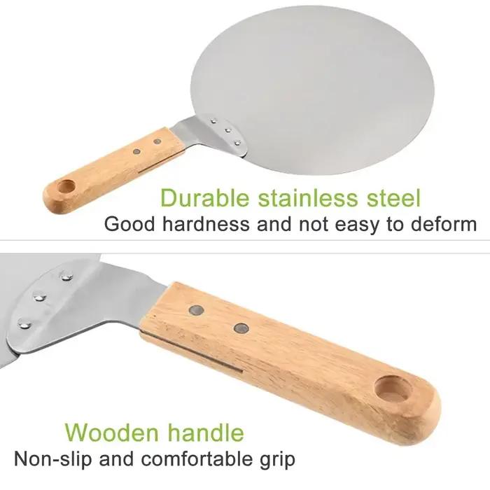 Pelle à Pizza 10/12 pouces, outils de pâtisserie, manche en bois en acier inoxydable, poêle ronde An