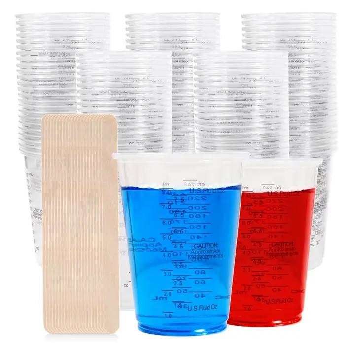 FAIS DU – tasses à mesurer jetables de 10oz, avec bâtons d'agitation, gobelets à mélanger en plastiq