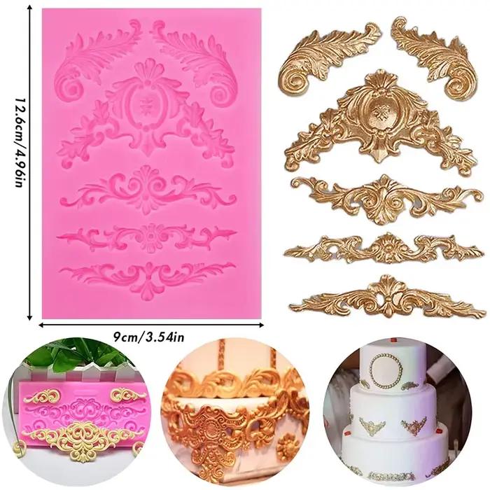 Moule en Silicone pour Fondant en dentelle, Curlicues de Style Baroque, décoration de bordure de gât