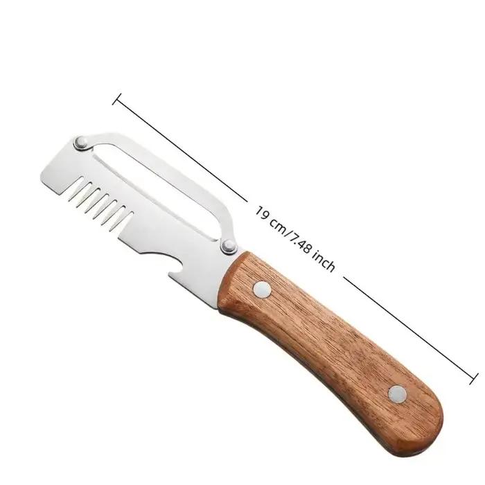 Couteau à éplucher 3-en-1 en acier inoxydable, lame dentelée, avec manche et ouvre-bouteille, pour f