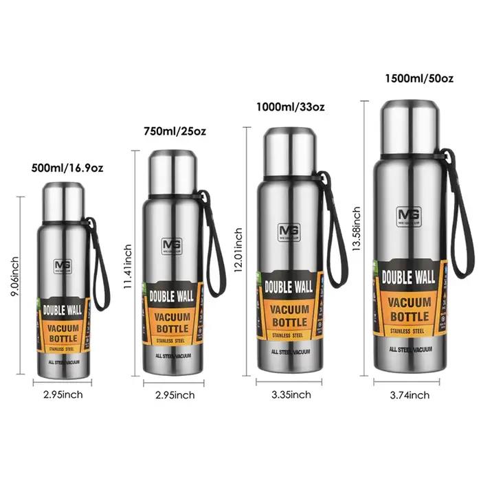 Bouteille thermique sous vide de grande capacité 500/1000ml, Double paroi en acier inoxydable 304, f