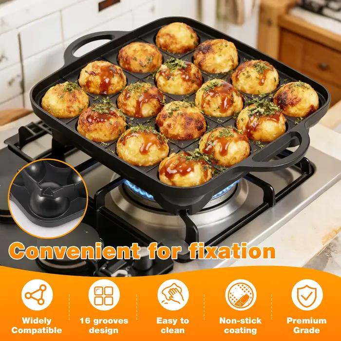 Plaque à takoyaki en métal 16 trous pour cuisine à gaz authentique saveurs d'Osaka occasions spéciales famille amis