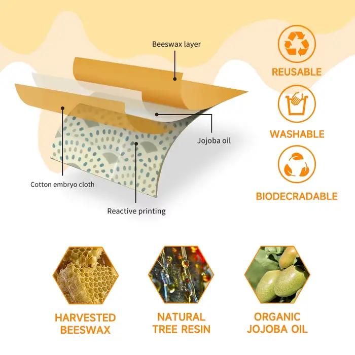 Lot de 3 Tissus en Cire d'Abeille Réutilisables pour la Conservation au Congélateur et la Fermentation du Pain et des Sandwichs