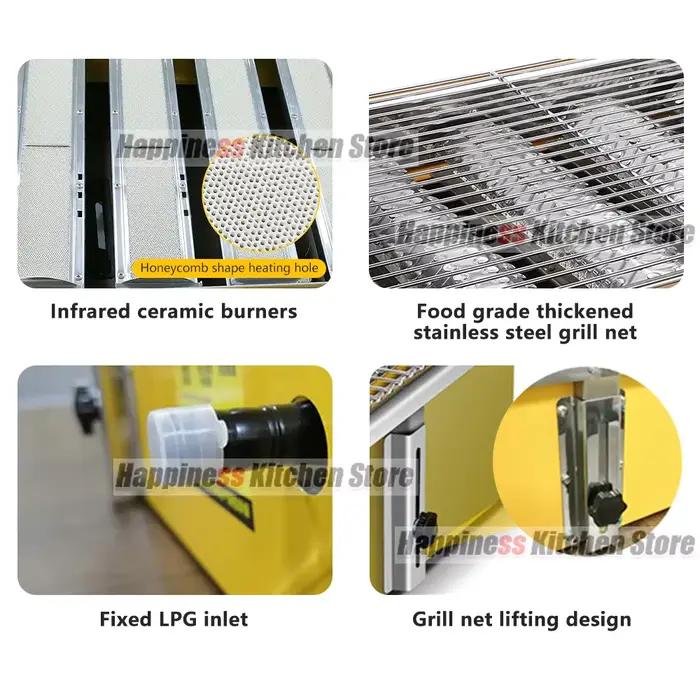 Grills à gaz à 4 brûleurs en acier inoxydable avec couvercle en verre ou en acier pour camping et fêtes en plein air
