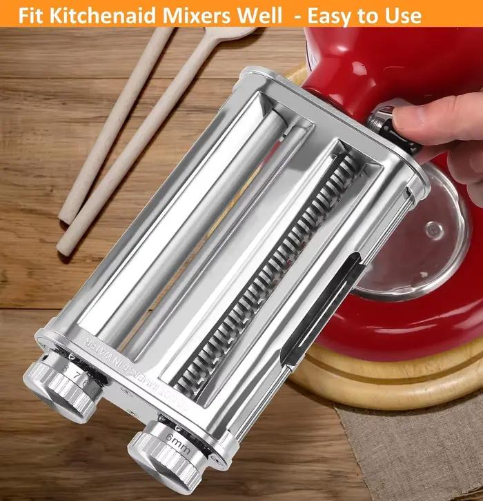 Accessoire pour machine à pâtes 3-en-1 pour batteurs sur socle KitchenAid, rouleau à pâtes avec coupe-spaghetti et coupe-fettuccine, 8 réglages d'épaisseur