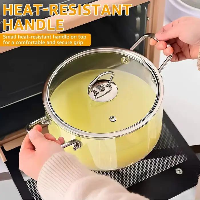 Marmite en verre FEB.WIND avec double poignées pour soupe et bouillon résistante à la chaleur pour cuisinière à gaz et à induction pour cuisine élégante