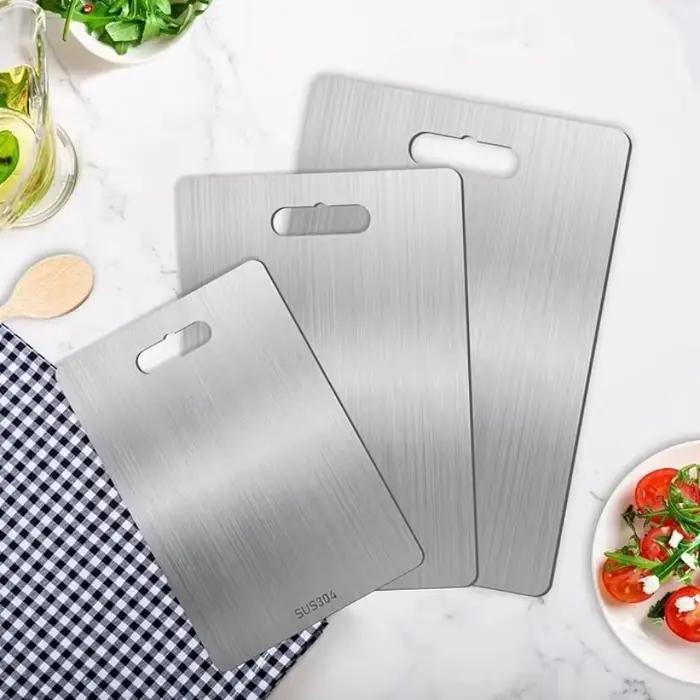 Planches à découper en titane de cuisine, planche en acier inoxydable 316, Double face de qualité alimentaire, ensemble d'ustensiles de cuisine portables pour fruits et viandes