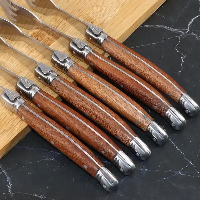 Jaswehome Laguiole manche en bois 6 pièces fourchette à dîner Collection fourchettes à Dessert en acier inoxydable