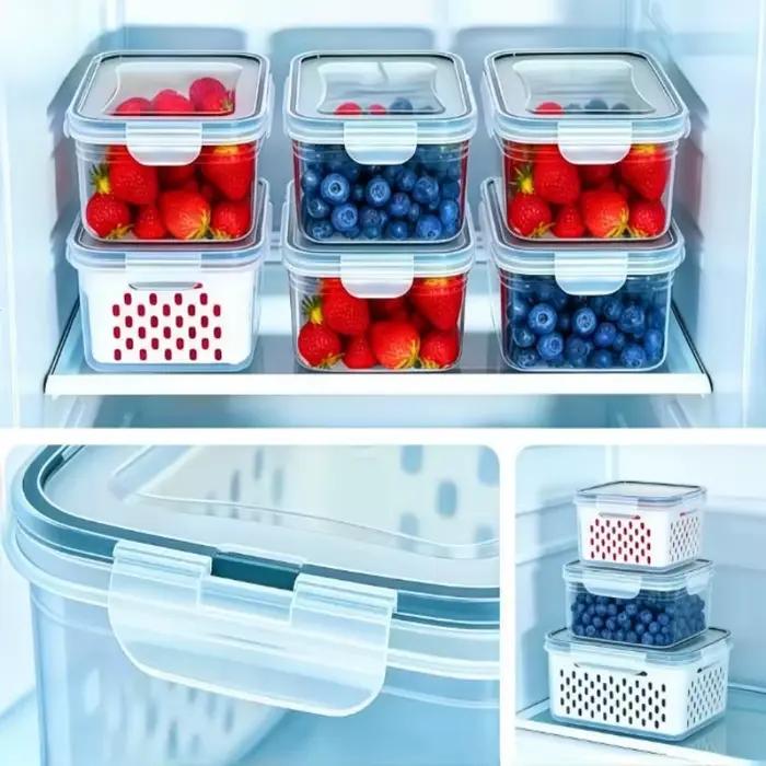 Lot de 6 Contenants de Rangement Grande Capacité pour Fruits avec Passoire Amovible pour Réfrigérateur