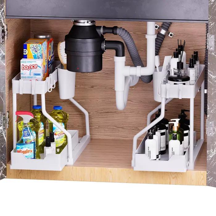 Étagère de rangement de cuisine à double niveau avec tiroirs mobiles pour une organisation pratique et élégante dans la maison et la salle de bain