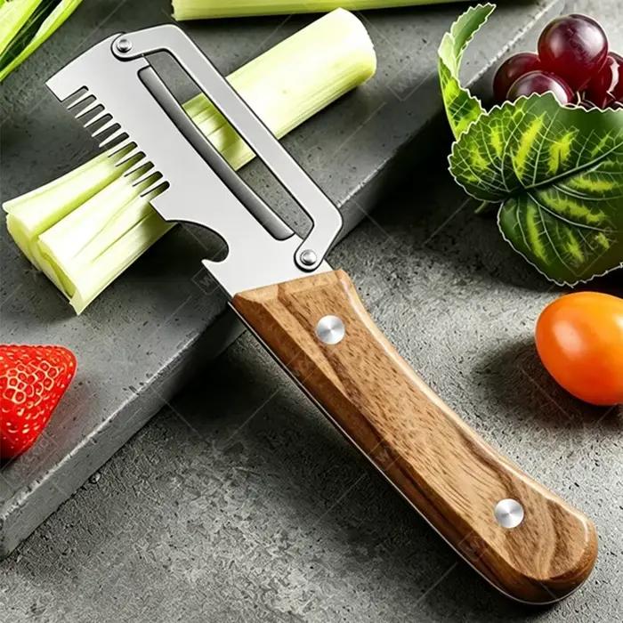 Couteau à éplucher légumes multifonction manche bois acier multifonctionnel ouvre-bouteille pour cuisine occasions spéciales