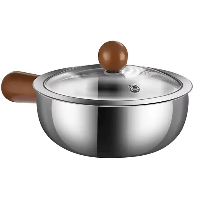 Casserole à lait en acier inoxydable avec poignée en bois pour faire frire des œufs et réchauffer le lait idéale pour les petits-déjeuners et brunchs familiaux