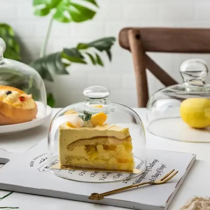Dôme à gâteau en verre transparent – Couvercle alimentaire anti-poussière pour desserts
