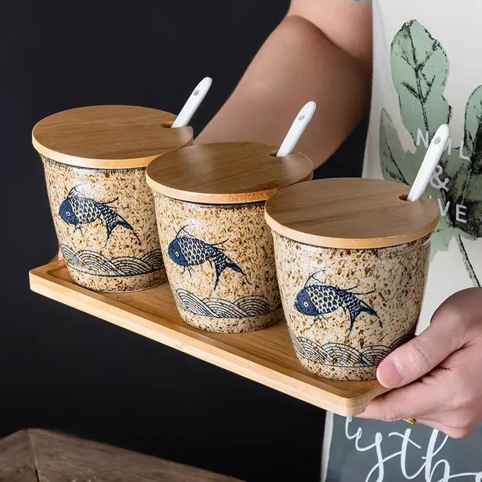 Pots à épices en céramique de Style rétro avec peinture sous glaçure
