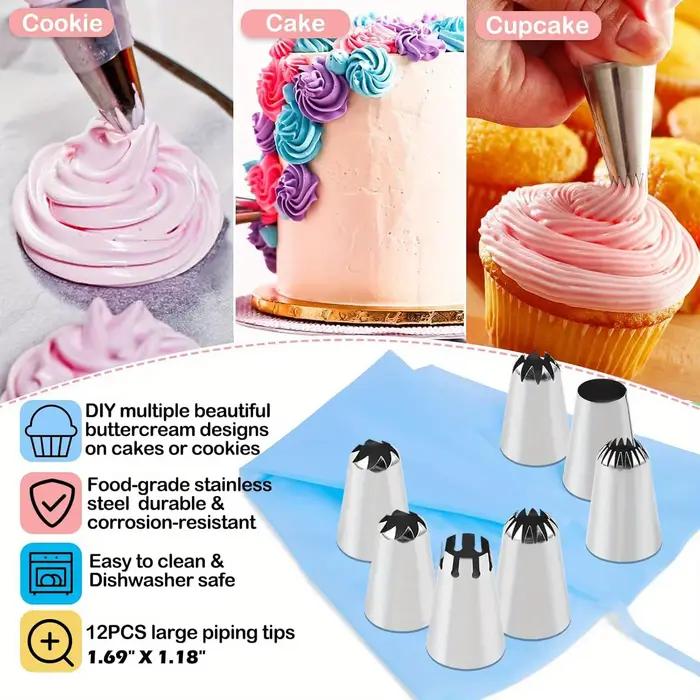 Ensemble de grandes embouts de tuyauterie en acier inoxydable pour la décoration de gâteaux et pâte à pâtisserie réutilisable pour des créations artistiques chez soi