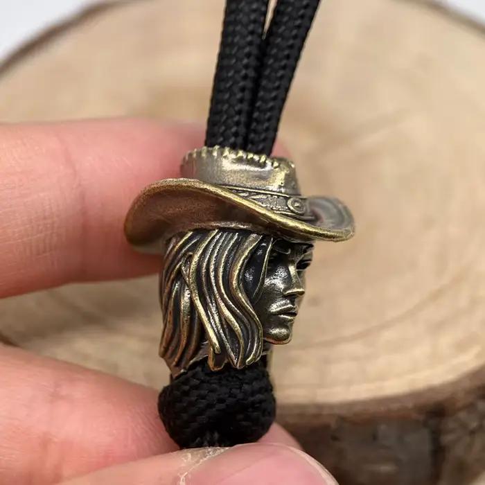 Perle de paracorde en laiton style cowgirl, accessoires DIY pour couteau, pendentifs tressés faits main pour lanière, outil EDC pour suspension de corde de parapluie extérieur