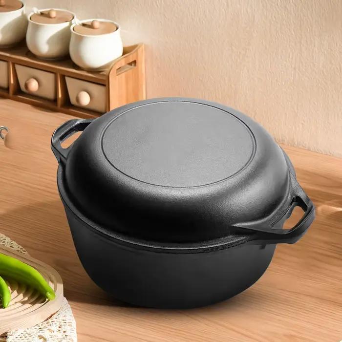 Four hollandais 2 en 1 en fonte robuste avec couvercle de poêle pour pain, cuisson, camping et barbecue occassions spéciales