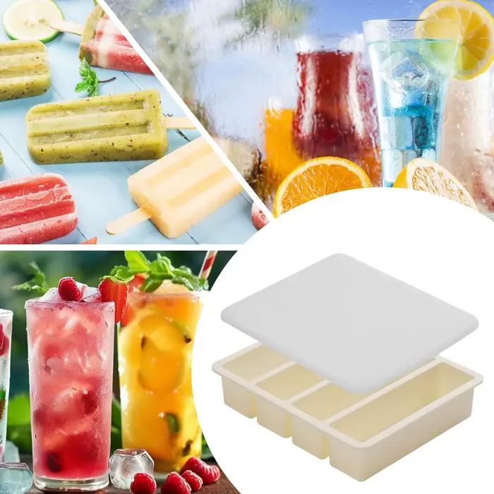 Moules de congélation alimentaire durables à 4 compartiments en silicone, extra grands, pour la conservation des sauces, avec couvercle, réutilisables, pour la fabrication de glaçons et de boissons gl