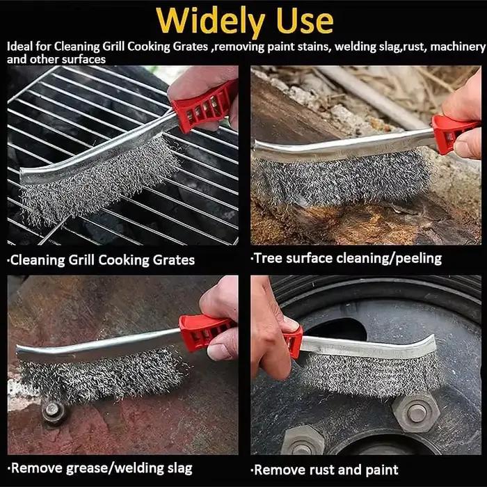 Brosse métallique en acier/brosse à rouleau antirouille en bois, polissage, brosse de nettoyage de Barbecue, adaptée au nettoyage des Grilles de Barbecue