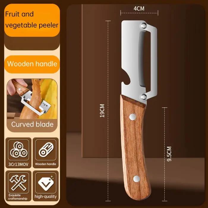 Éplucheur en acier inoxydable avec manche en bois pour éplucher et trancher les fruits et légumes | Fonctionnement