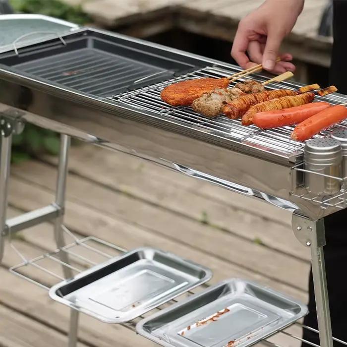 Barbecue portable d'extérieur pliable et épaissi, gril à charbon multifonctionnel pour usage domestique