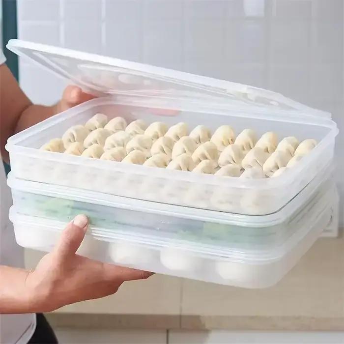 Boîte à raviolis à 2 étages, récipient alimentaire pour réfrigérateur, sans diviseur, transparente, avec couvercle, boîte de rangement en plastique pour la cuisine