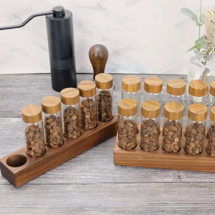 Petite bouteille en verre scellée en bois de hêtre, stockage de grains de café, album, base poreuse, affichage créatif Mars, accessoires précieux