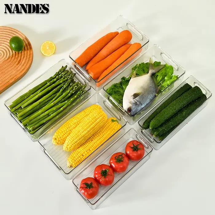 Bacs de rangement pour réfrigérateur, boîte de rangement des aliments empilable avec poignée, outil d'organisation de garde-manger en plastique transparent pour congélateur