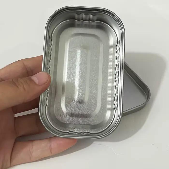Autocollants personnalisables 20 PIÈCES Boîtes de conserve en métal vides en forme de rectangle Outil de cuisine Conteneur de rangement en aluminium avec couvercle LOGO