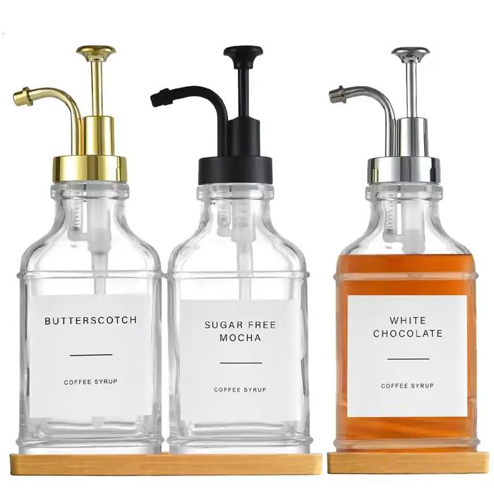 Distributeur de Sistressde Café en Verre de 500ml avec Pompe en Acier, Bouteille, Huile, Tous les Jours, Érable, Accessoires de Bar