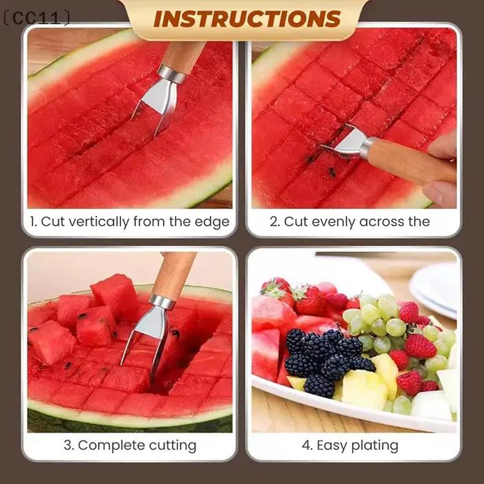 MaveraCC11 Utensile coupe-pastèque et trancheuse de fruits en acier inoxydable – Couteau et cuillère à découper
