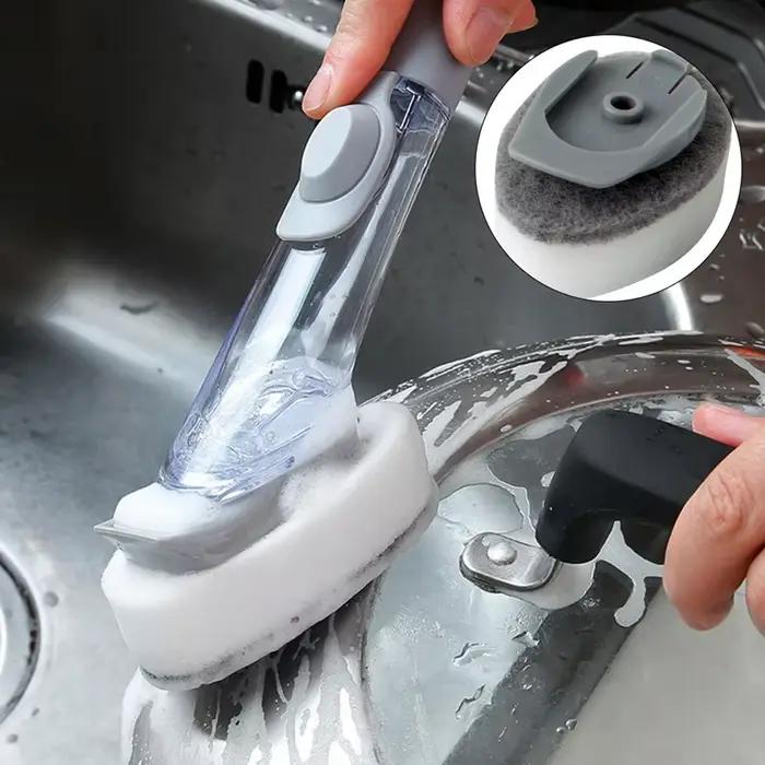 Brosse de lavage de vaisselle avec distributeur de liquide, éponge de lavage de cuisine multifonction, nettoyeur paresseux, outils de support 007