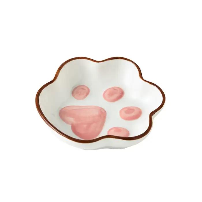 Petit plat en céramique de saveur de griffe de chat mignon, plat de dessin animé créatif, assaisonnement à la maison, escales de bureau, plat décoratif