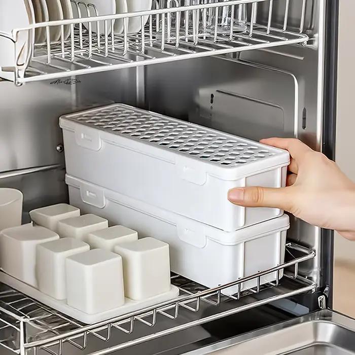 Boîte de nettoyage de vaisselle de lave-vaisselle en plastique avec Cage à baguettes cuillère égouttoir support de rangement-organisateur de cuisine panier de rangement sac