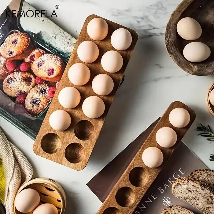 KEMORELA 1 pièces boîte de rangement d'oeufs en bois moderne-organisateur de cuisine multi-compartiments pour les œufs frais parfait pour la cuisson à domicile