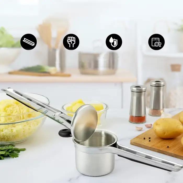 Presse-purée et broyeur de pommes de terre. 3 disques interchangeables en acier inoxydable