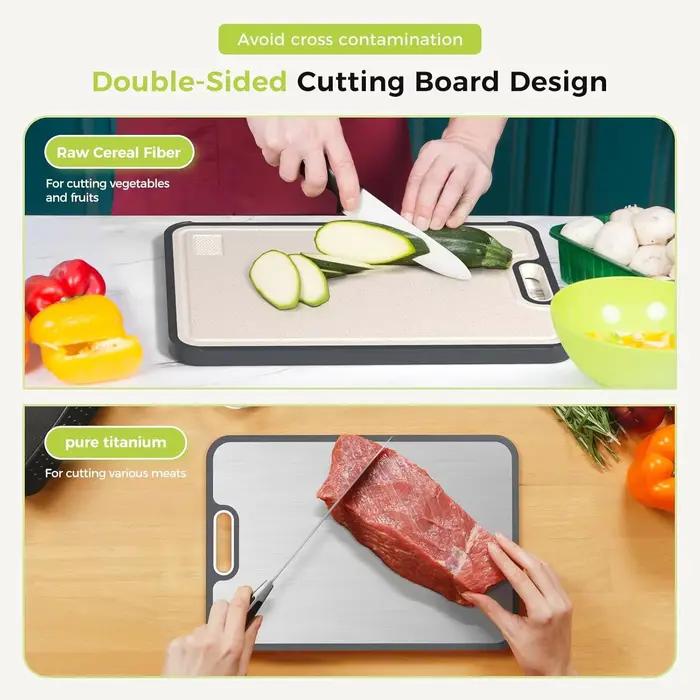 Planche à découper Double face en titane, pour la cuisine, qualité alimentaire, paille de blé en titane pur PP, facile à nettoyer