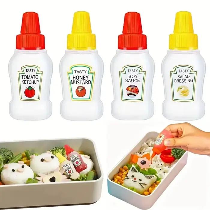 Mini bouteille à presser de 25ml, conteneur d'assaisonnement en plastique portable pour sauce tomate, bureau et voyage, 4 pièces