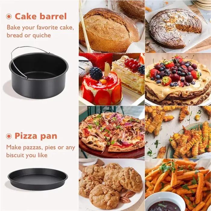 Moule à gâteau rond de 6/7/8 pouces, plat de cuisson antiadhésif avec poignées, friteuse à air et ustensiles de cuisson sûrs au four pour pizza, gâteaux et desserts