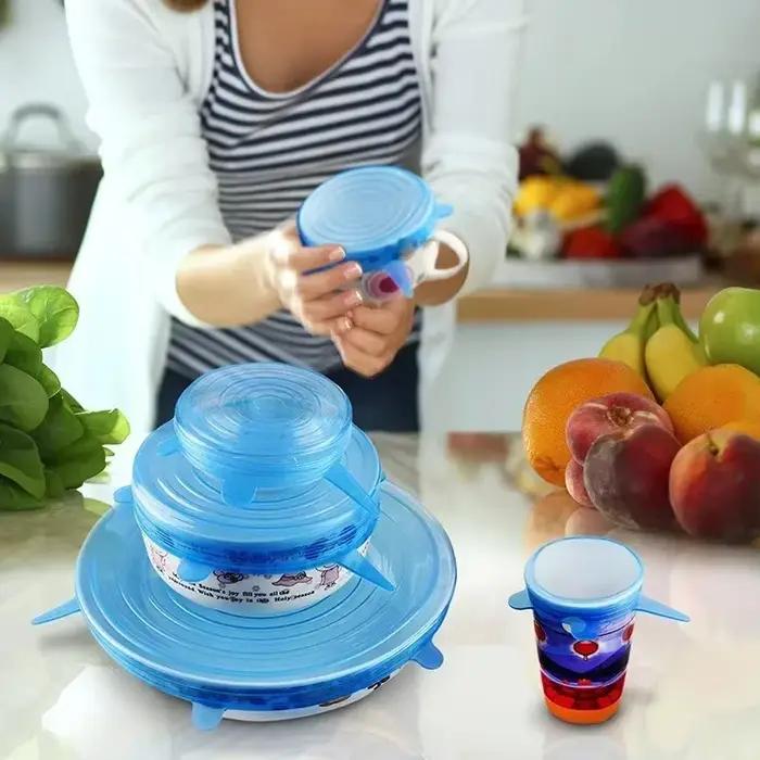Couvercle en Silicone Rétractable Universel Réglable, Accessoire de Cuisine, 6 Pièces