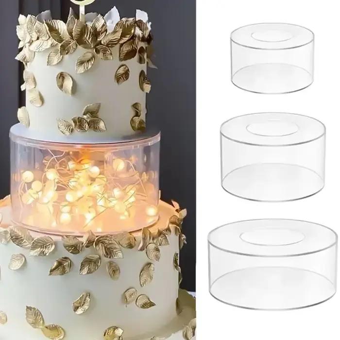 Panneau d'affichage de gâteaux en acrylique rond/carré/hexagonal, supports d'affichage de desserts en acrylique, Base de panneau rechargeable, outils de support de gâteaux transparents