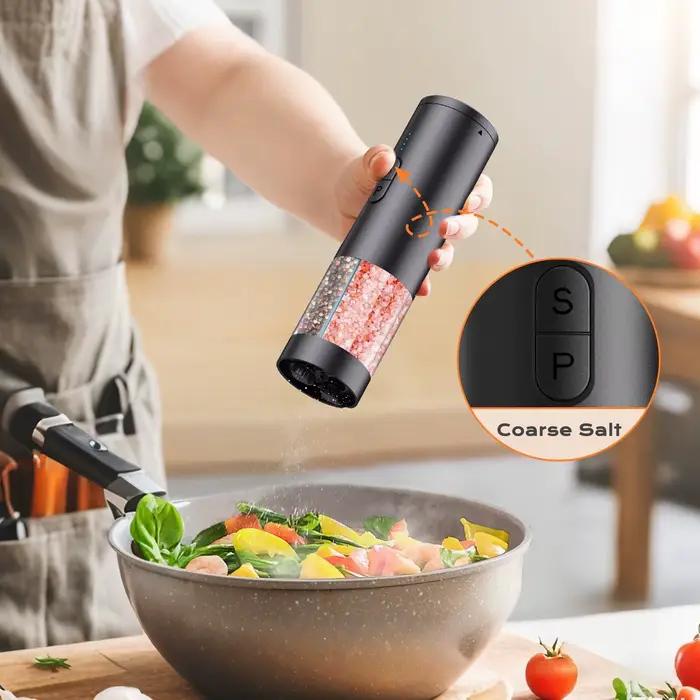 Moulin à sel et à poivre électrique automatique 2 en 1, double chambre avec têtes de broyage séparées, moulin réglable USB pour la cuisine