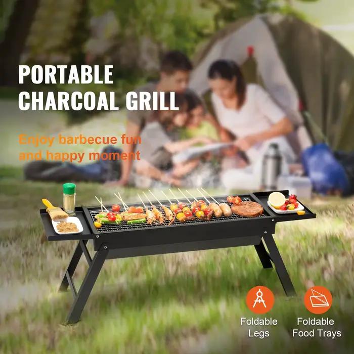 Gril à charbon de bois portable compact pliable en acier robuste mini fumeur pour voyage cuisine en plein air occasions spéciales expéditions camping pique-nique