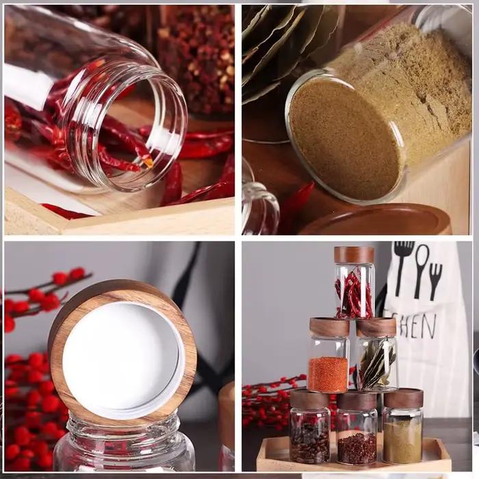 Bocaux en verre pour aliments avec couvercles hermétiques à vis en bois d'acacia