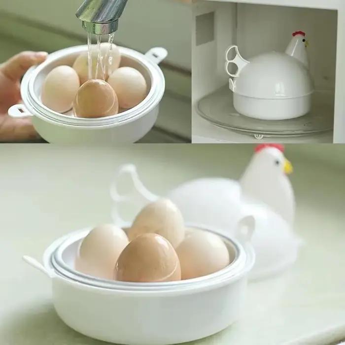 1 pièce, adorable cuiseur à œufs en forme de poulet, pour 4 œufs, cuiseur à œufs pour micro-ondes, outil de cuisson, accessoires de cuisine, gadgets