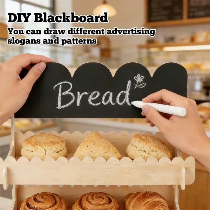 Présentoir à biscuits en bois avec tableau noir pour boulangeries