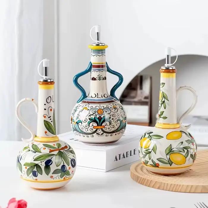 Distributeur d'huile d'olive sans BPA sous glaçure en céramique gaufrée