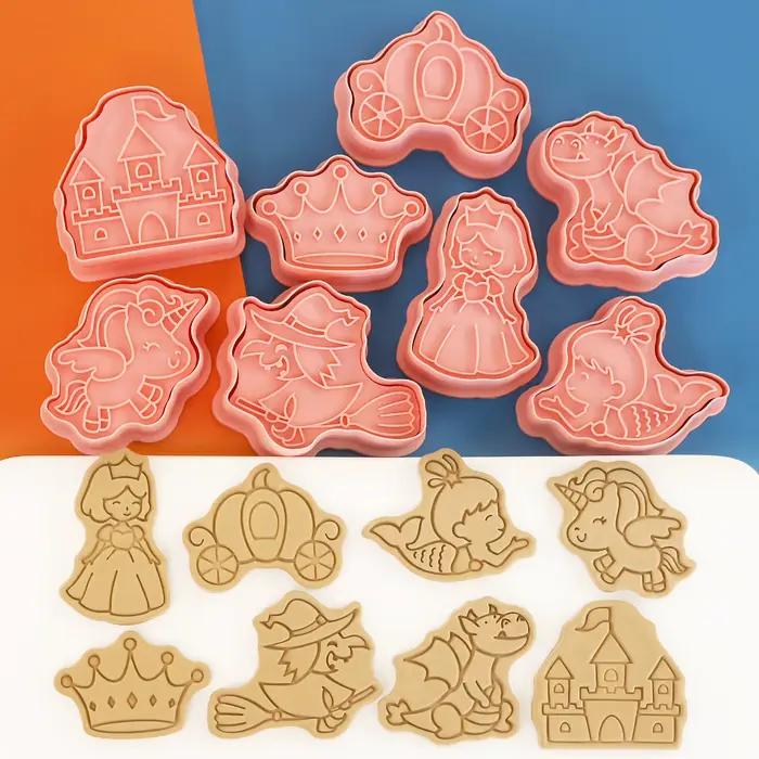 Ensemble de 8 emporte-pièces à thème de contes de fées - Formes de château de princesse, licorne, couronne, sorcière, sirène - Ustensiles de pâtisserie pour la cuisine