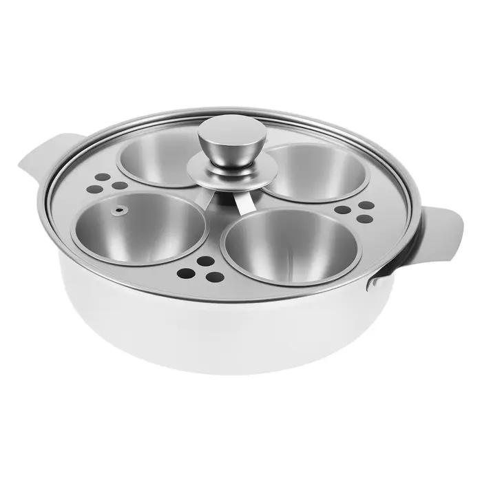 Poacher à œufs en acier inoxydable, casseroles polyvalentes à ragoût cuites à la vapeur, marmite à œufs bouilli avec 4 tasses et couvercles en verre pour la cuisine, accessoires de cuisine