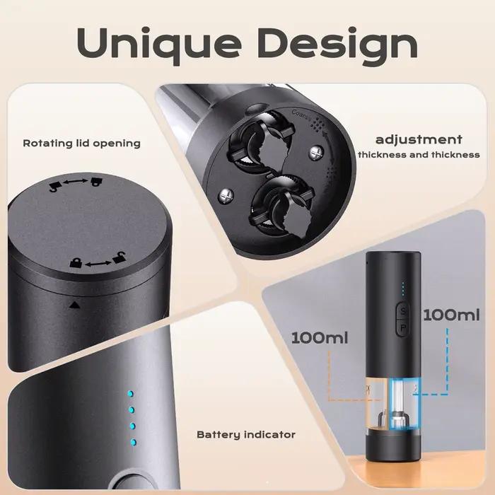 Moulin à sel et à poivre électrique automatique 2 en 1, double chambre avec têtes de broyage séparées, moulin réglable USB pour la cuisine